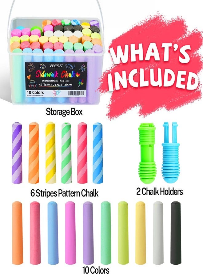 VEESA Sidewalk Chalk for Kids, Bucket Pack (46 Count + 2 Chalk Holders), Jumbo | Washable | Non-Toxic, Colored Chalks Bulk Set for Driveway, Outdoor Activities - Image 2